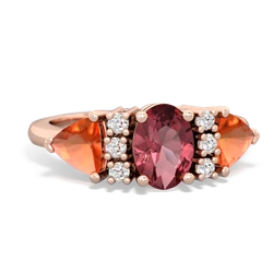 Pink Tourmaline Antique Style Three Stone 14K Rose Gold ring R2186