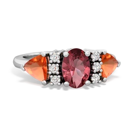 Pink Tourmaline Antique Style Three Stone 14K White Gold ring R2186