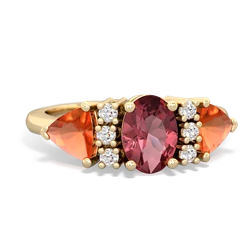 Pink Tourmaline Antique Style Three Stone 14K Yellow Gold ring R2186