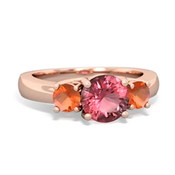 Pink Tourmaline Three Stone Round Trellis 14K Rose Gold ring R4018