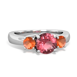 Pink Tourmaline Three Stone Round Trellis 14K White Gold ring R4018