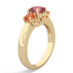 Pink Tourmaline Three Stone Round Trellis 14K Yellow Gold ring R4018