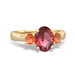 Pink Tourmaline Three Stone Oval Trellis 14K Yellow Gold ring R4024