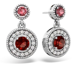 Pink Tourmaline Halo Dangle 14K White Gold earrings E5319