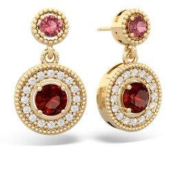 Pink Tourmaline Halo Dangle 14K Yellow Gold earrings E5319