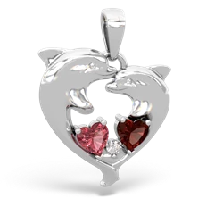 Pink Tourmaline Dolphin Heart 14K White Gold pendant P5820