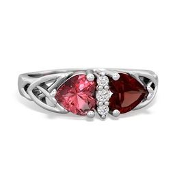 Pink Tourmaline Celtic Knot Double Heart 14K White Gold ring R5040