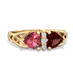 Pink Tourmaline Celtic Knot Double Heart 14K Yellow Gold ring R5040