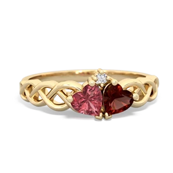 Pink Tourmaline Heart To Heart Braid 14K Yellow Gold ring R5870