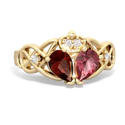 Pink Tourmaline 'One Heart' Celtic Knot Claddagh 14K Yellow Gold ring R5322