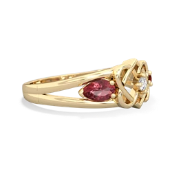 Pink Tourmaline Hearts Intertwined 14K Yellow Gold ring R5880