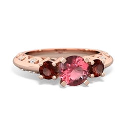 Pink Tourmaline Art Deco Eternal Embrace Engagement 14K Rose Gold ring C2003