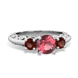 Pink Tourmaline Art Deco Eternal Embrace Engagement 14K White Gold ring C2003