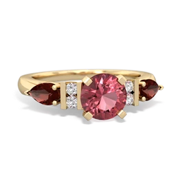 Pink Tourmaline 6Mm Round Eternal Embrace Engagement 14K Yellow Gold ring R2005