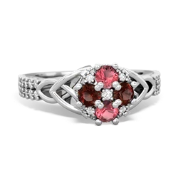 Pink Tourmaline Celtic Knot Cluster Engagement 14K White Gold ring R26443RD