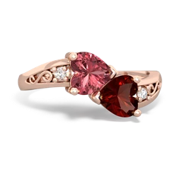 Pink Tourmaline Snuggling Hearts 14K Rose Gold ring R2178