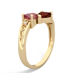 Pink Tourmaline Snuggling Hearts 14K Yellow Gold ring R2178