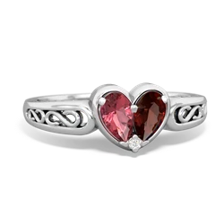 Pink Tourmaline Filligree 'One Heart' 14K White Gold ring R5070