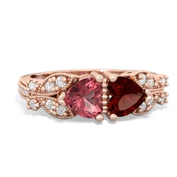 Pink Tourmaline Diamond Butterflies 14K Rose Gold ring R5601