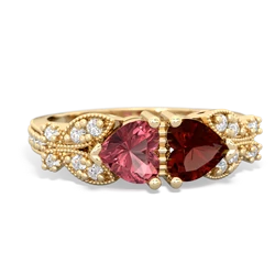 Pink Tourmaline Diamond Butterflies 14K Yellow Gold ring R5601