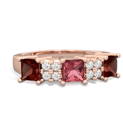 Pink Tourmaline Three Stone Diamond Cluster 14K Rose Gold ring R2592