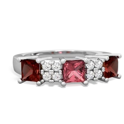 Pink Tourmaline Three Stone Diamond Cluster 14K White Gold ring R2592