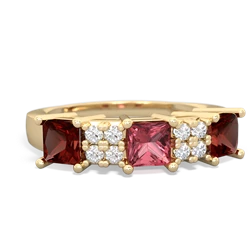 Pink Tourmaline Three Stone Diamond Cluster 14K Yellow Gold ring R2592