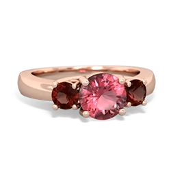 Pink Tourmaline Three Stone Round Trellis 14K Rose Gold ring R4018