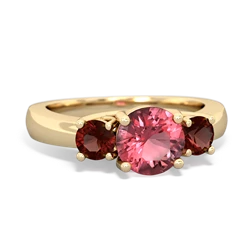 Pink Tourmaline Three Stone Round Trellis 14K Yellow Gold ring R4018