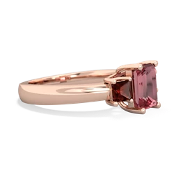 Pink Tourmaline Three Stone Emerald-Cut Trellis 14K Rose Gold ring R4021