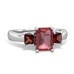 Pink Tourmaline Three Stone Emerald-Cut Trellis 14K White Gold ring R4021