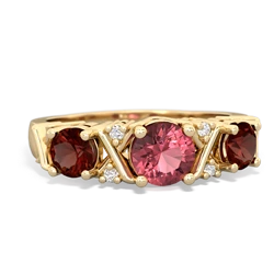 Pink Tourmaline Hugs And Kisses 14K Yellow Gold ring R5016