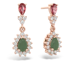 Pink Tourmaline Halo Pear Dangle 14K Rose Gold earrings E1882