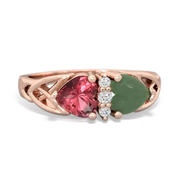 Pink Tourmaline Celtic Knot Double Heart 14K Rose Gold ring R5040