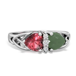 Pink Tourmaline Celtic Knot Double Heart 14K White Gold ring R5040