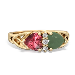 Pink Tourmaline Celtic Knot Double Heart 14K Yellow Gold ring R5040