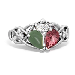 Pink Tourmaline 'One Heart' Celtic Knot Claddagh 14K White Gold ring R5322