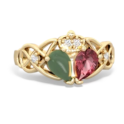 Pink Tourmaline 'One Heart' Celtic Knot Claddagh 14K Yellow Gold ring R5322