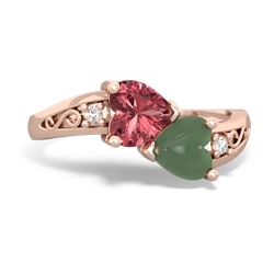 Pink Tourmaline Snuggling Hearts 14K Rose Gold ring R2178