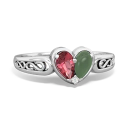 Pink Tourmaline Filligree 'One Heart' 14K White Gold ring R5070