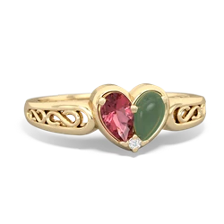 Pink Tourmaline Filligree 'One Heart' 14K Yellow Gold ring R5070