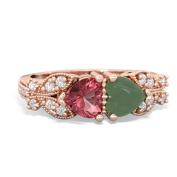 Pink Tourmaline Diamond Butterflies 14K Rose Gold ring R5601