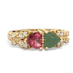 Pink Tourmaline Diamond Butterflies 14K Yellow Gold ring R5601