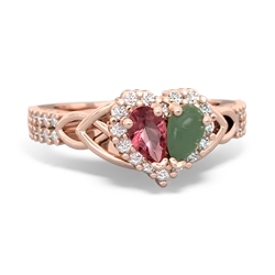 Pink Tourmaline Celtic Knot Two Hearts As One 14K Rose Gold ring R2644HRT