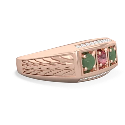 Pink Tourmaline Three Stone Tire Tread Men's 14K Rose Gold ring R0520