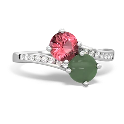 Pink Tourmaline Channel Set Two Stone 14K White Gold ring R5303