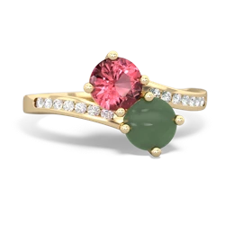 Pink Tourmaline Channel Set Two Stone 14K Yellow Gold ring R5303