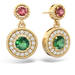 Pink Tourmaline Halo Dangle 14K Yellow Gold earrings E5319