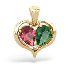 Pink Tourmaline Two Become One 14K Yellow Gold pendant P5330