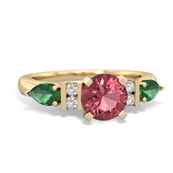 Pink Tourmaline 6Mm Round Eternal Embrace Engagement 14K Yellow Gold ring R2005